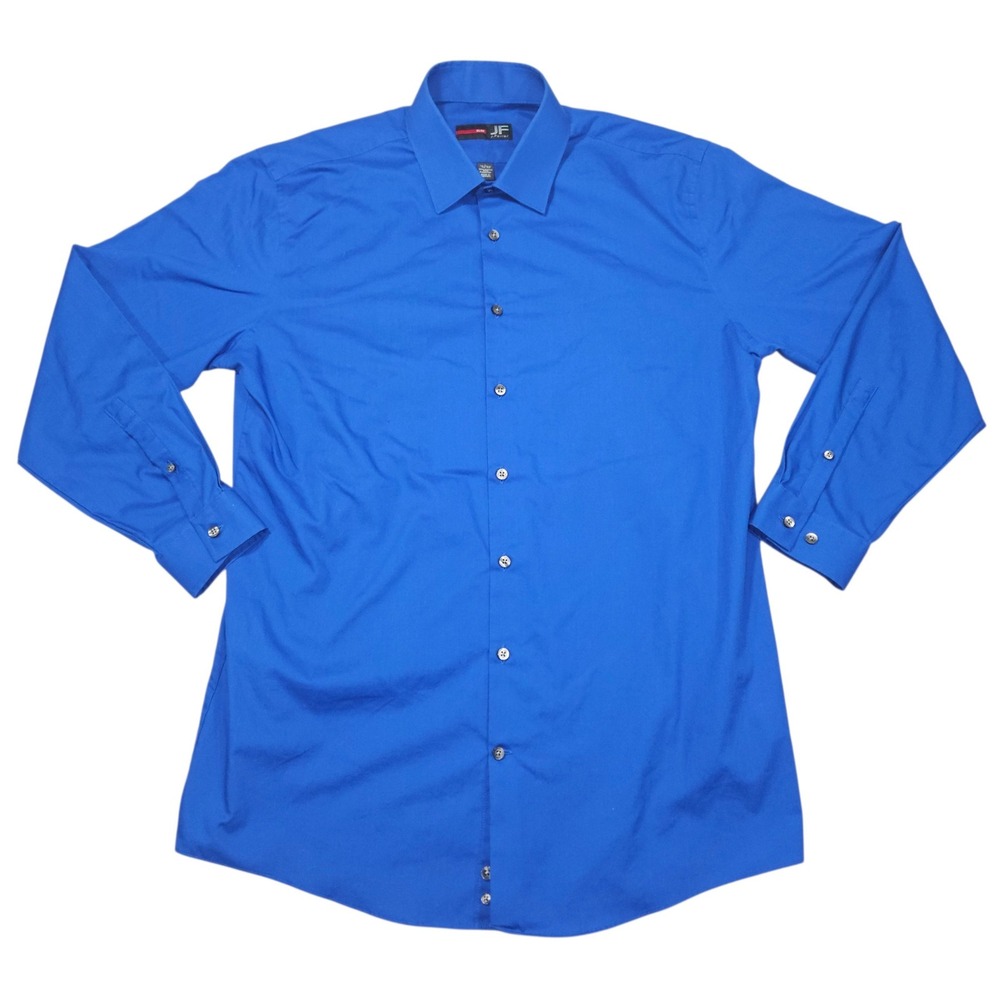 JF J. Ferrar Slim Fit Long Sleeve Button Down Dress Shirt Blue Sz L 16-16.5
